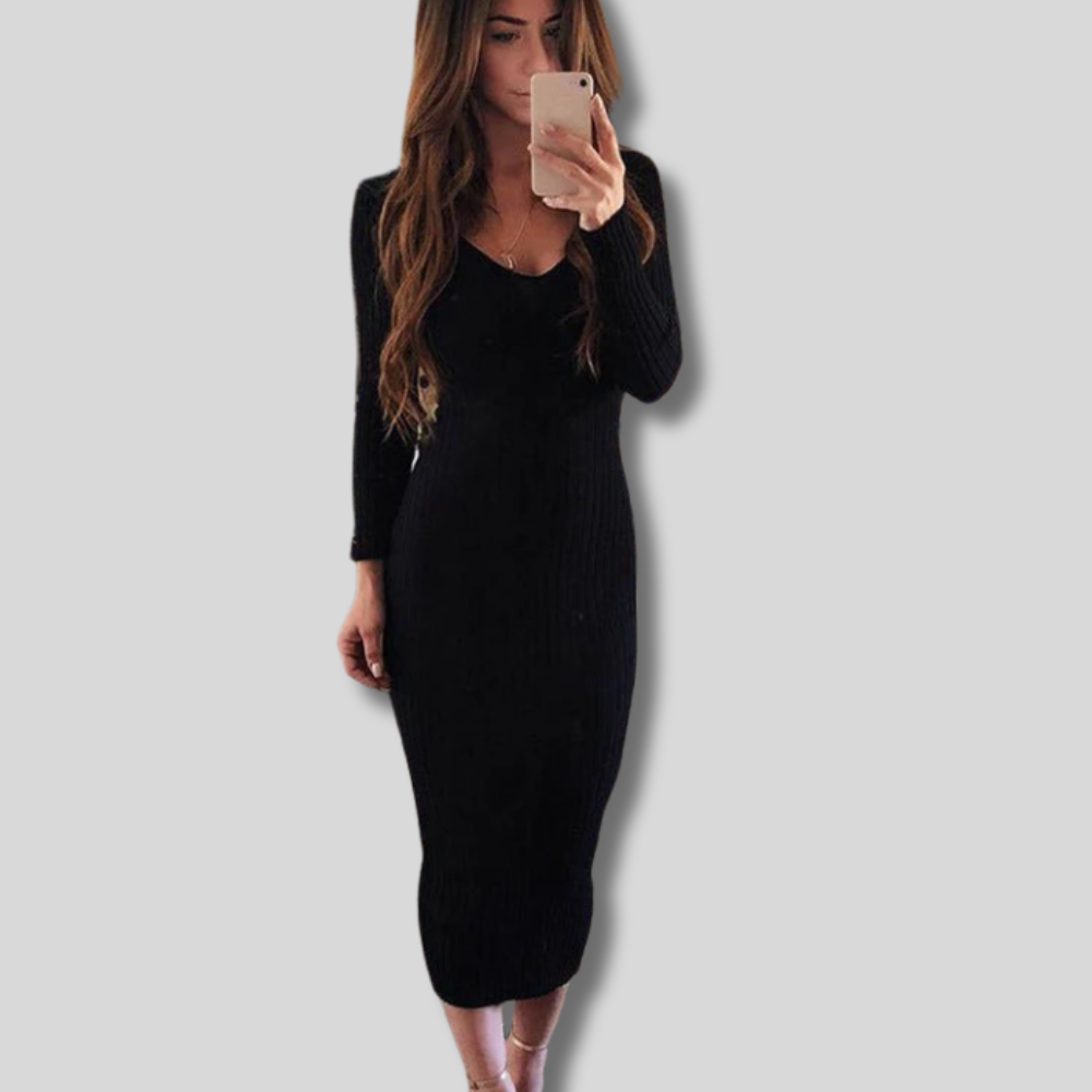 Yasmine | Sophisticated & Cozy Women's Maxi Dress | Ribbed Fabric Elegance