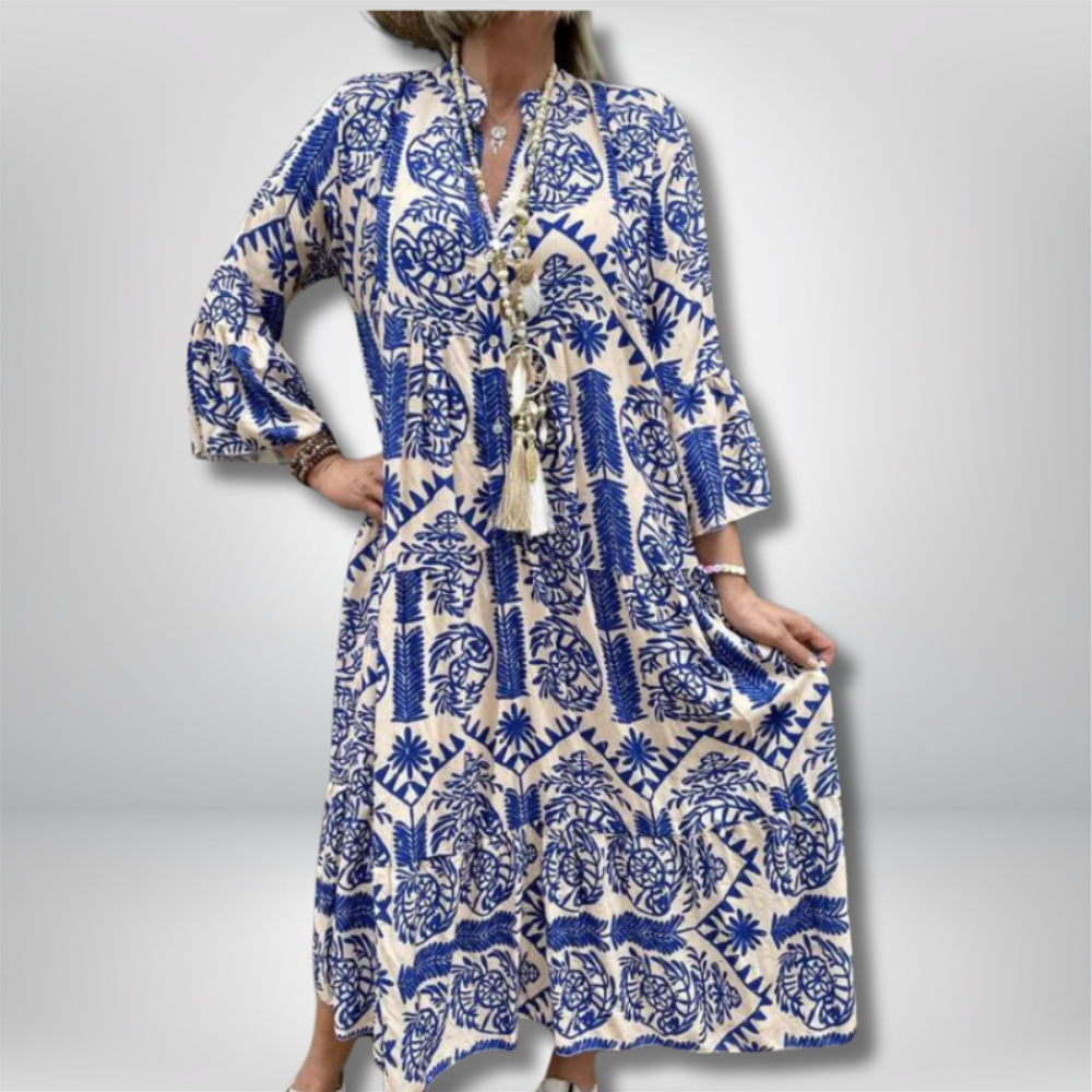 Stunning Hallie Maxi Dress: Elegant Paisley Print with Elegant Long Sleeves and Chic Button Placket