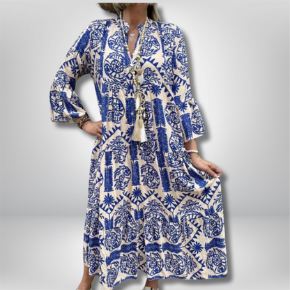Stunning Hallie Maxi Dress: Elegant Paisley Print with Elegant Long Sleeves and Chic Button Placket