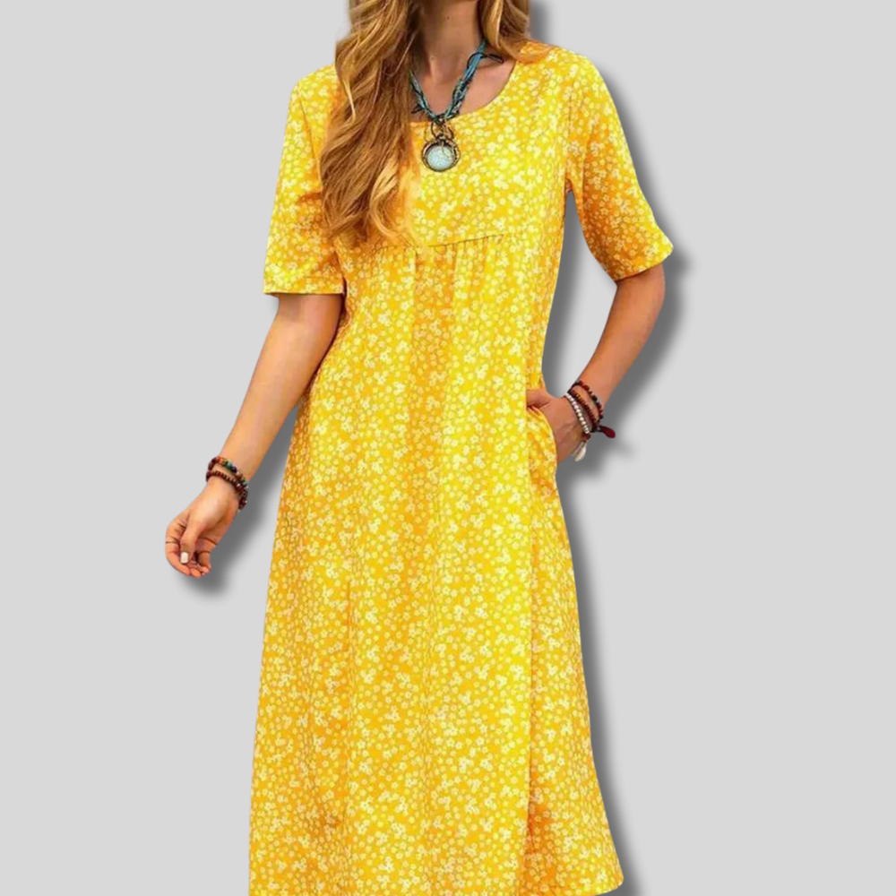 Beatrice - Gorgeous Floral Maxi Dress with Stylish Short Sleeves and Convenient Pockets