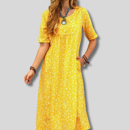 Beatrice - Gorgeous Floral Maxi Dress with Stylish Short Sleeves and Convenient Pockets