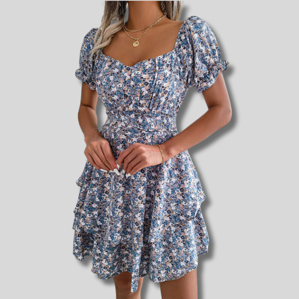 Louisa - Elegant Dress with Square Neckline and Chic Lacing Details