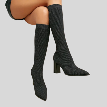 Viktoria - Stylish Knitted High Boots with Chunky Heel