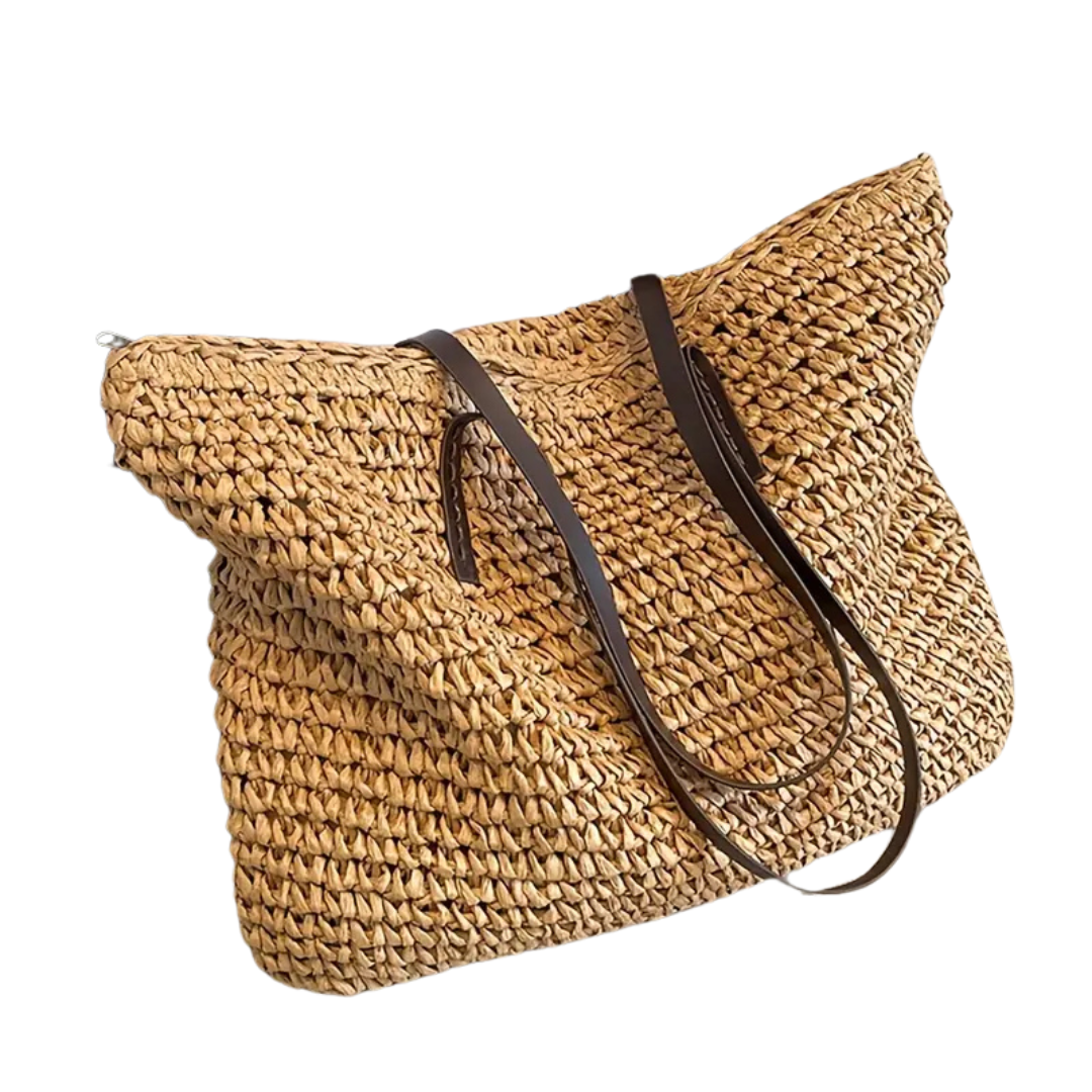 Stylish Woven Tote Bag with Elegant Leather Straps