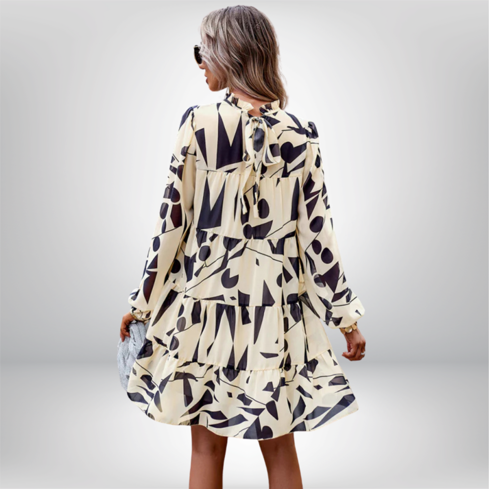 Eeva - Elegant Floral Print Long-Sleeved Dress with Beautiful Tiered Details
