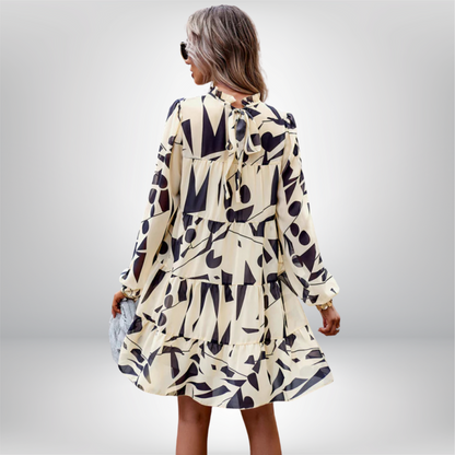 Eeva - Elegant Floral Print Long-Sleeved Dress with Beautiful Tiered Details