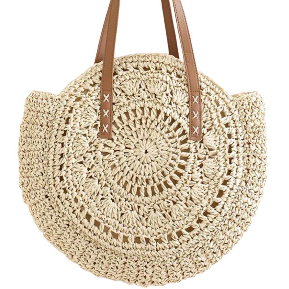 Chic Round Straw Bag - Handcrafted with Durable Handles