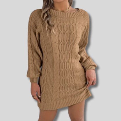Chic Weslyn Cable Knit Sweater Dress with Stylish Round Neck | Versatile Jumper Vest