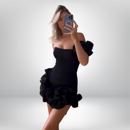 Chic Annika One-Shoulder Mini Dress with Flirty Ruffled Hem and Sleek Fit
