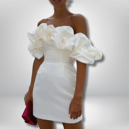 Inaya - Elegant Satin Off-the-Shoulder Mini Dress