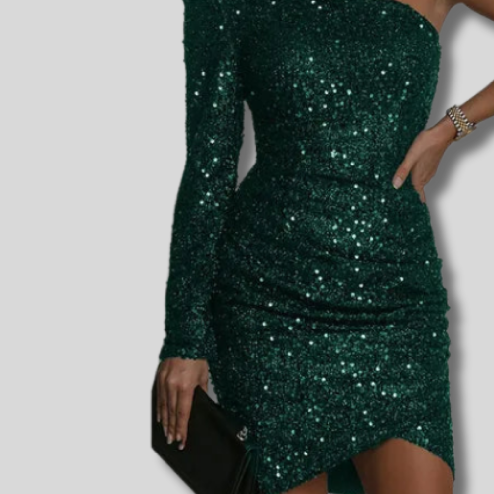 Wendy - Chic One-Shoulder Sequin Dress with Flattering Wrap Design - Women's Fashion Dress