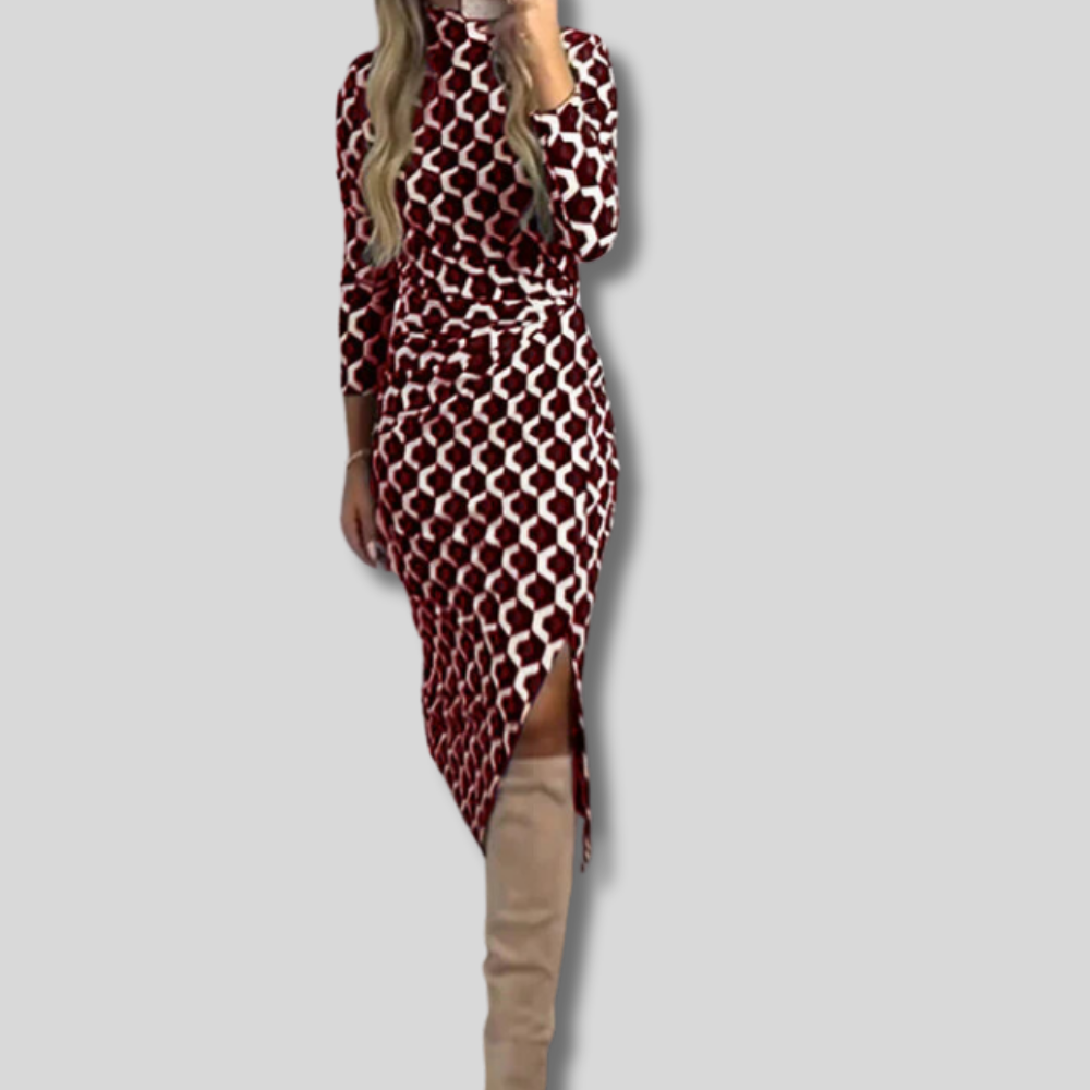 Bethany - Chic Printed Long Sleeve Dress with Elegant Design