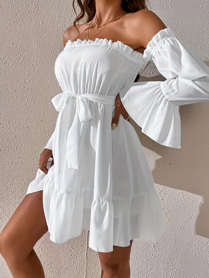 Stylish Shoulder-Baring Dress with Slarand Detail by Jordan