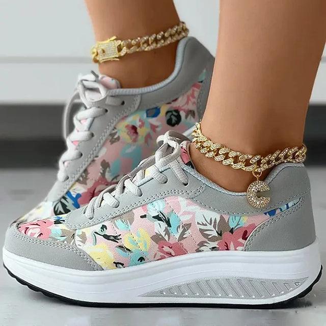 Lisa - Trendy Floral Print Athletic Sneakers for Women