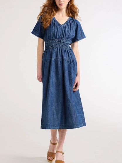 Denivie® – Women's Lightweight Denim Tiered Midi Dress