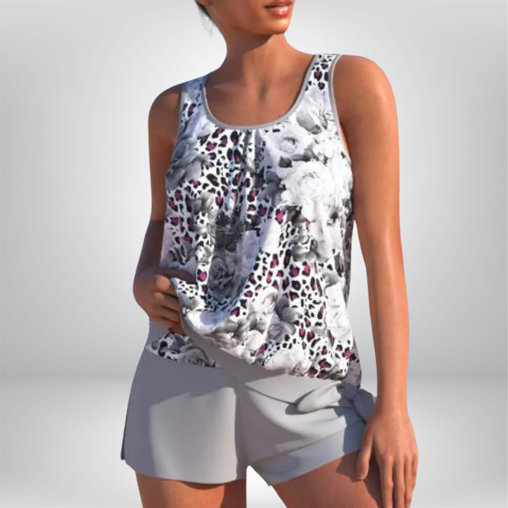Adalina - Stylish Two-Tone Floral Print Tankini Set for Women