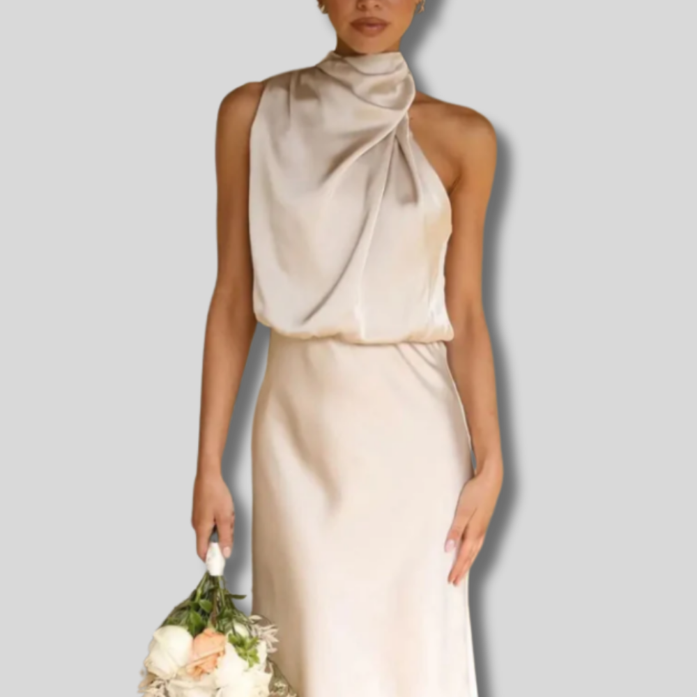 Lisanne | Elegant Women's Maxi Dress with Flattering Elastic Waist and Luxurious Satin Neck Drape