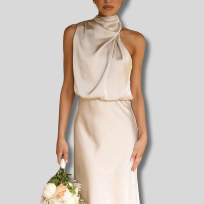 Lisanne | Elegant Women's Maxi Dress with Flattering Elastic Waist and Luxurious Satin Neck Drape
