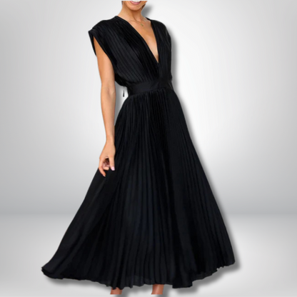 Aria - Elegant V-Neck Maxi Dress with Chic Pleats