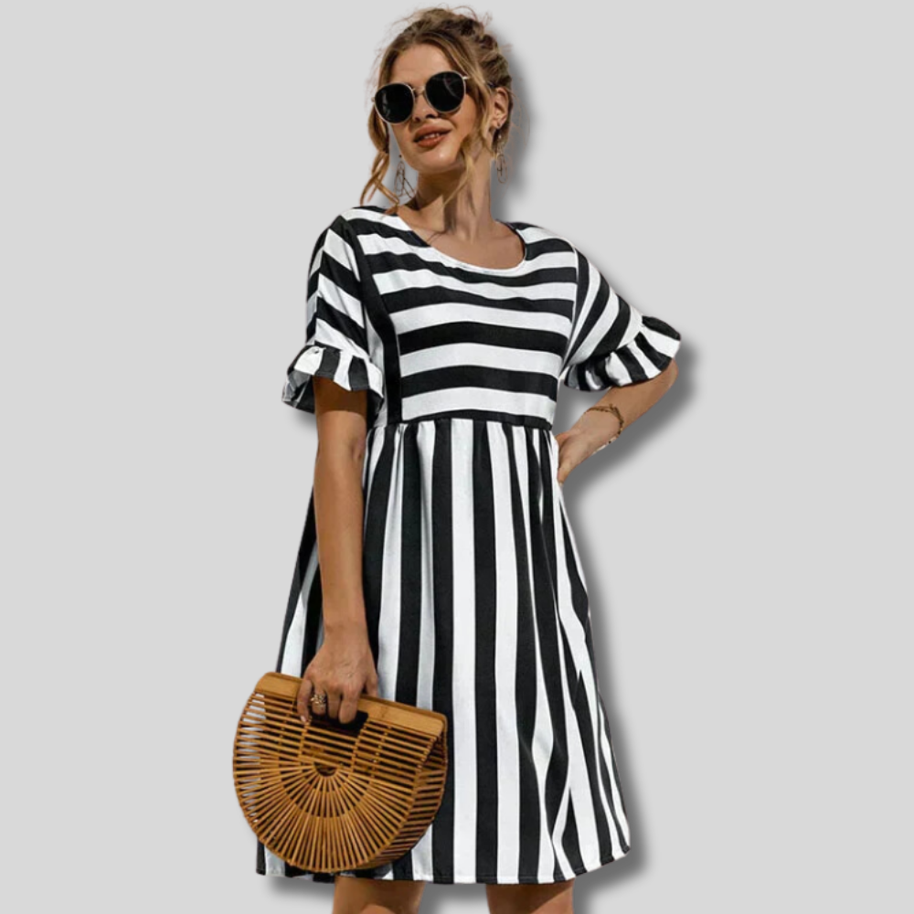 Chic Lena Dress with Trendy Striped Sleeves