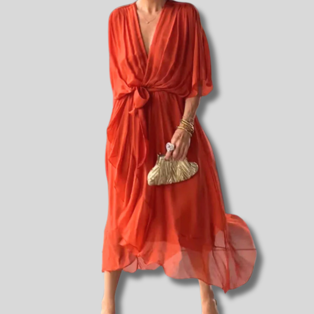 Sophisticated Elegance - V-Neck Dress for Women - Perfectly Comfortable Fit