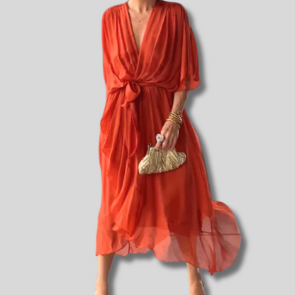 Sophisticated Elegance - V-Neck Dress for Women - Perfectly Comfortable Fit