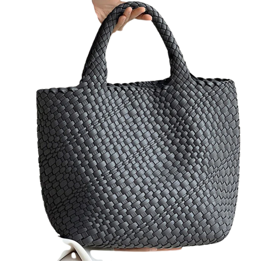 Chic Solid Colour Woven Tote Bag - Spacious PU Leather Elegance