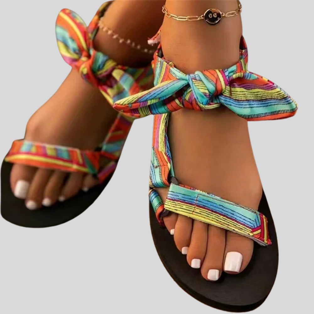 Stylish Leopard Print Flat Summer Sandals with Charming Bow