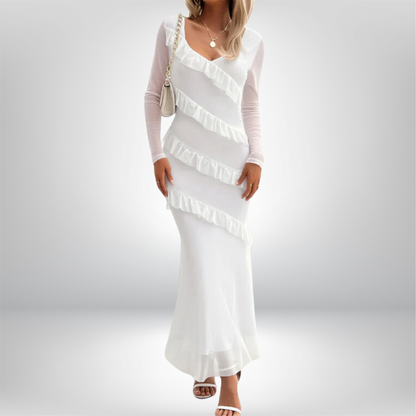 Aira - Elegant V-Neck Maxi Dress with Flattering Ruffle Sleeves