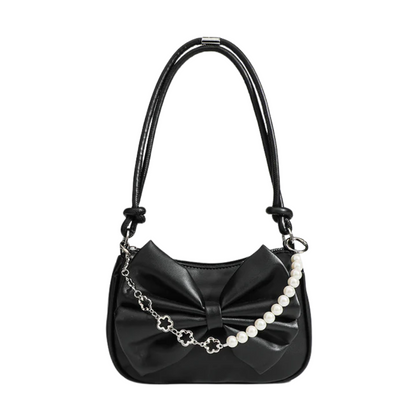 Camille - Chic Bag Adorned with a Luxurious Bow and Pearl Chain