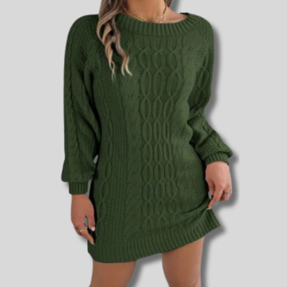 Chic Weslyn Cable Knit Sweater Dress with Stylish Round Neck | Versatile Jumper Vest