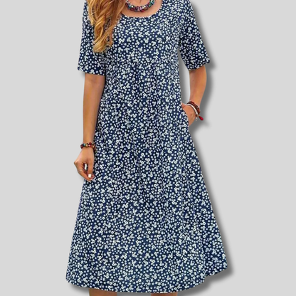 Beatrice - Gorgeous Floral Maxi Dress with Stylish Short Sleeves and Convenient Pockets