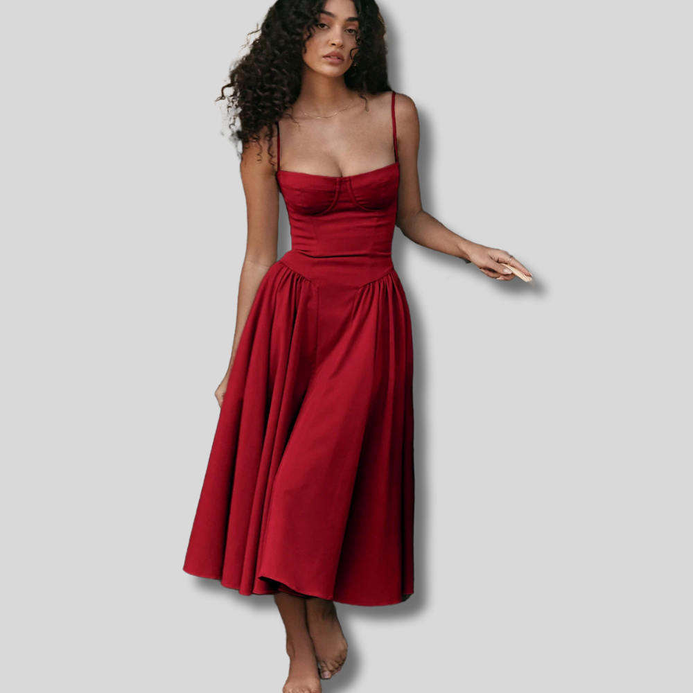Kaylee - Stylish Sleeveless Midi Sun Dress Featuring a Flattering Corset Design
