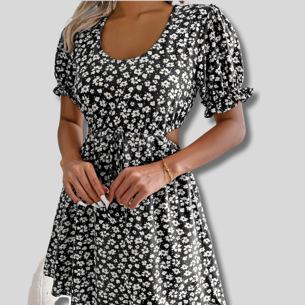 Louisa - Elegant Dress with Square Neckline and Chic Lacing Details