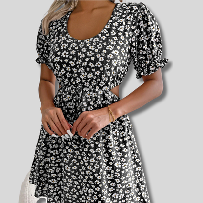 Louisa - Elegant Dress with Square Neckline and Chic Lacing Details