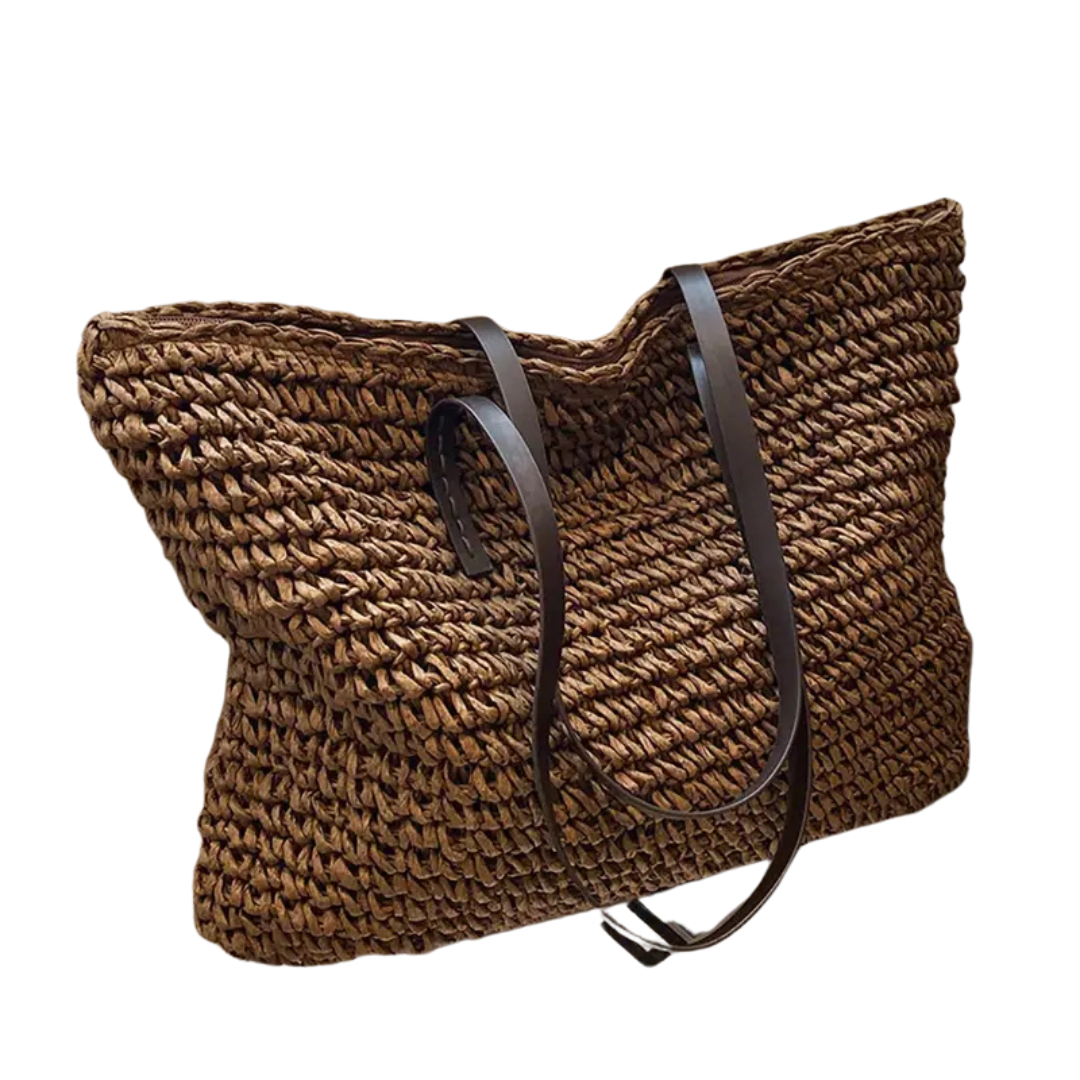 Stylish Woven Tote Bag with Elegant Leather Straps