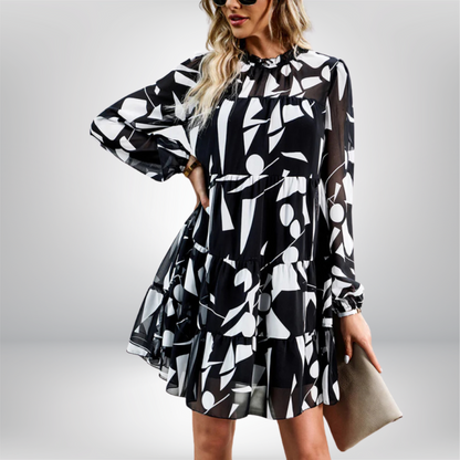 Eeva - Elegant Floral Print Long-Sleeved Dress with Beautiful Tiered Details