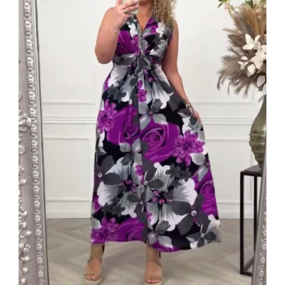 Floral Elegance - Women’s Sleeveless Maxi Dress - Perfect Summer Outfit