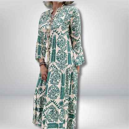 Stunning Hallie Maxi Dress: Elegant Paisley Print with Elegant Long Sleeves and Chic Button Placket