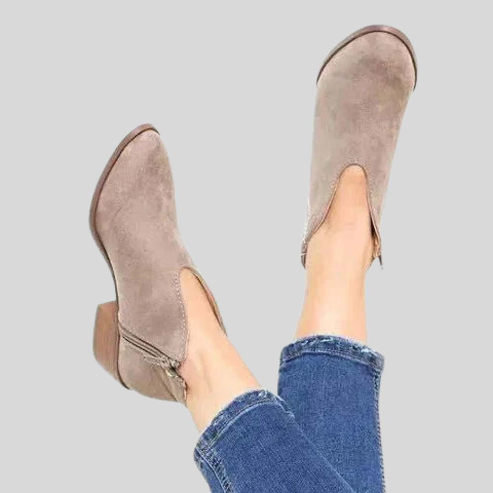 Jolie - Chic V-Cut Zip-Up Booties for Effortless Style