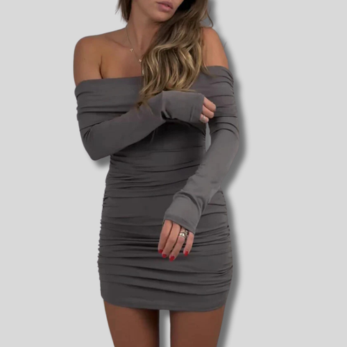 Alexa - Stylishly Cozy Off-Shoulder Mini Dress