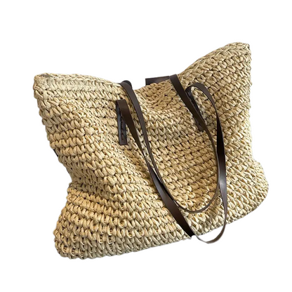 Stylish Woven Tote Bag with Elegant Leather Straps