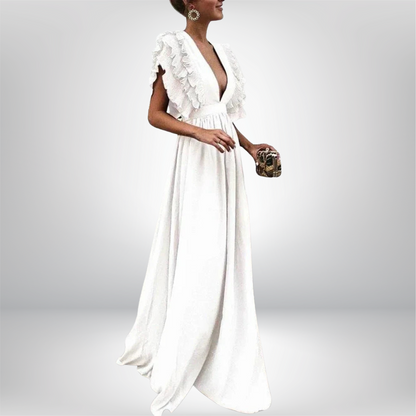 Ana - Stylish V-Neck Dress with Flirty Ruffled Sleeves