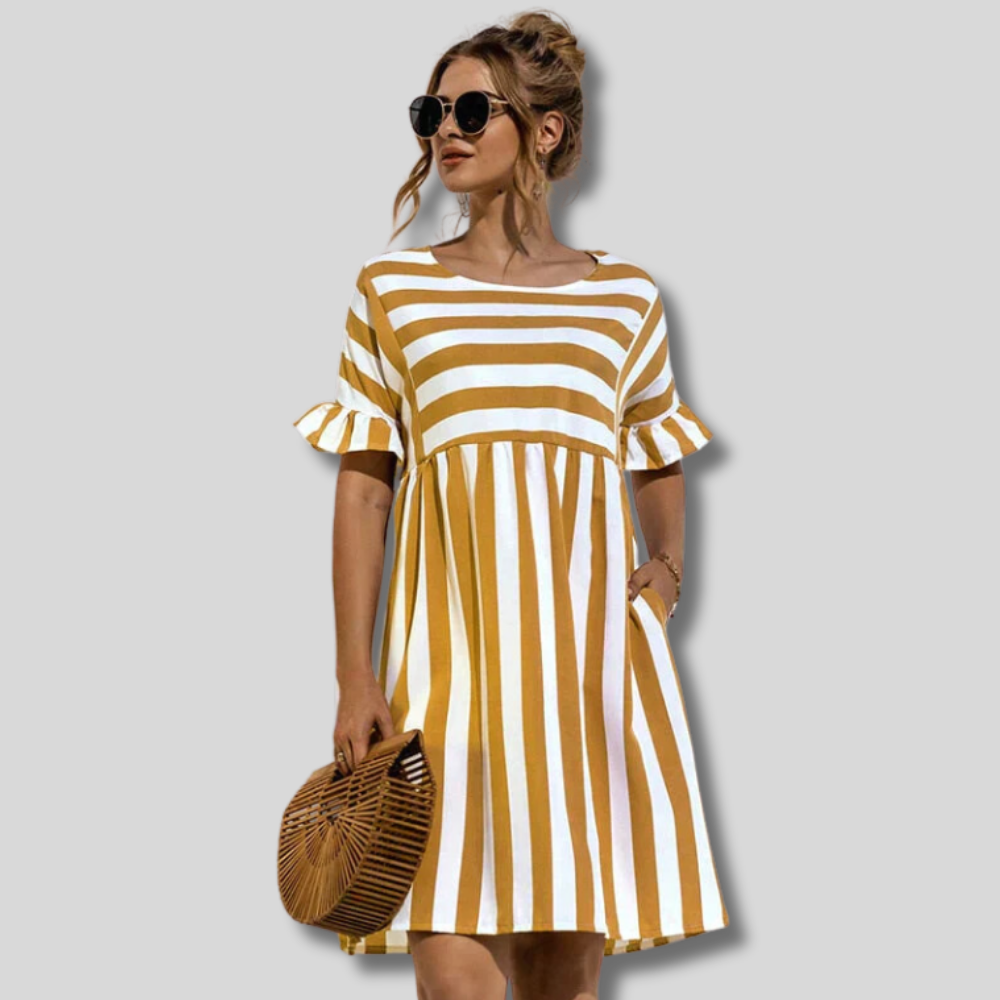 Chic Lena Dress with Trendy Striped Sleeves