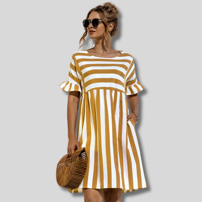 Chic Lena Dress with Trendy Striped Sleeves