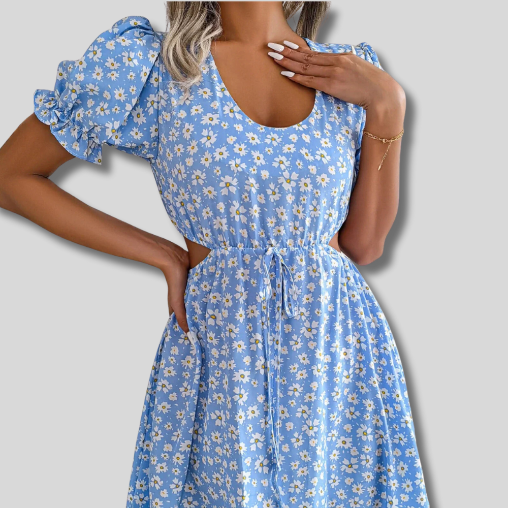 Louisa - Elegant Dress with Square Neckline and Chic Lacing Details