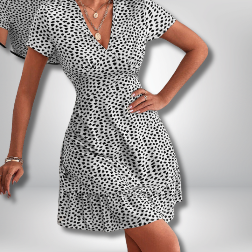 Charming Hilda Floral V-Neck Mini Dress with Playful Ruffle Hem