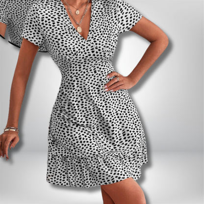 Charming Hilda Floral V-Neck Mini Dress with Playful Ruffle Hem