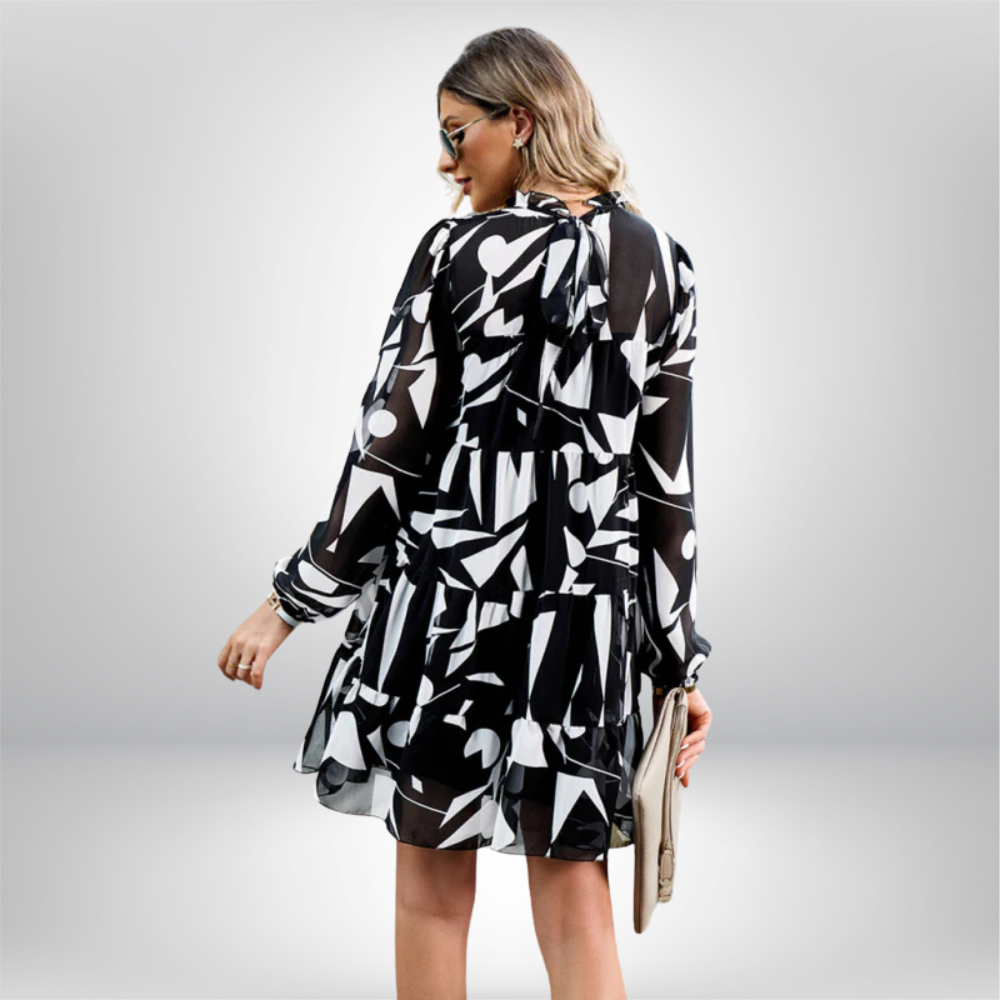 Eeva - Elegant Floral Print Long-Sleeved Dress with Beautiful Tiered Details