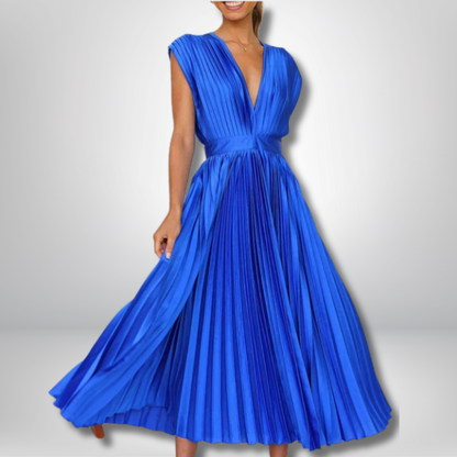 Aria - Elegant V-Neck Maxi Dress with Chic Pleats